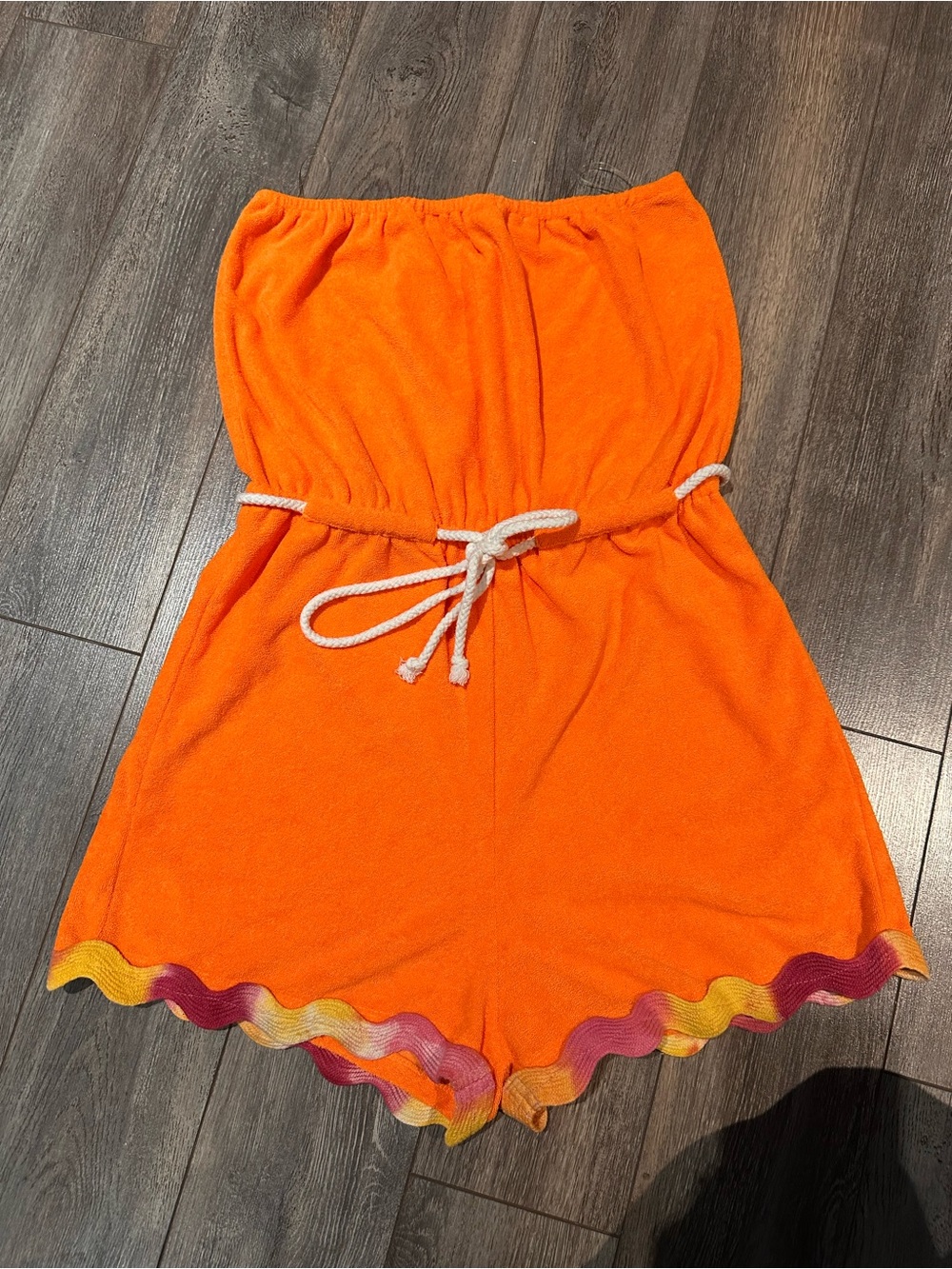 Orange Strapless Romper with Rope Tie